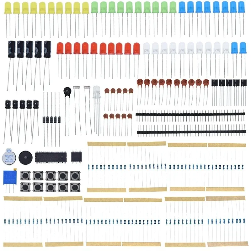 Básico Starter Kit para Arduino UNO Pi, Componentes Eletrônicos, LED, Buzzer, Capacitor, Botão Resistor