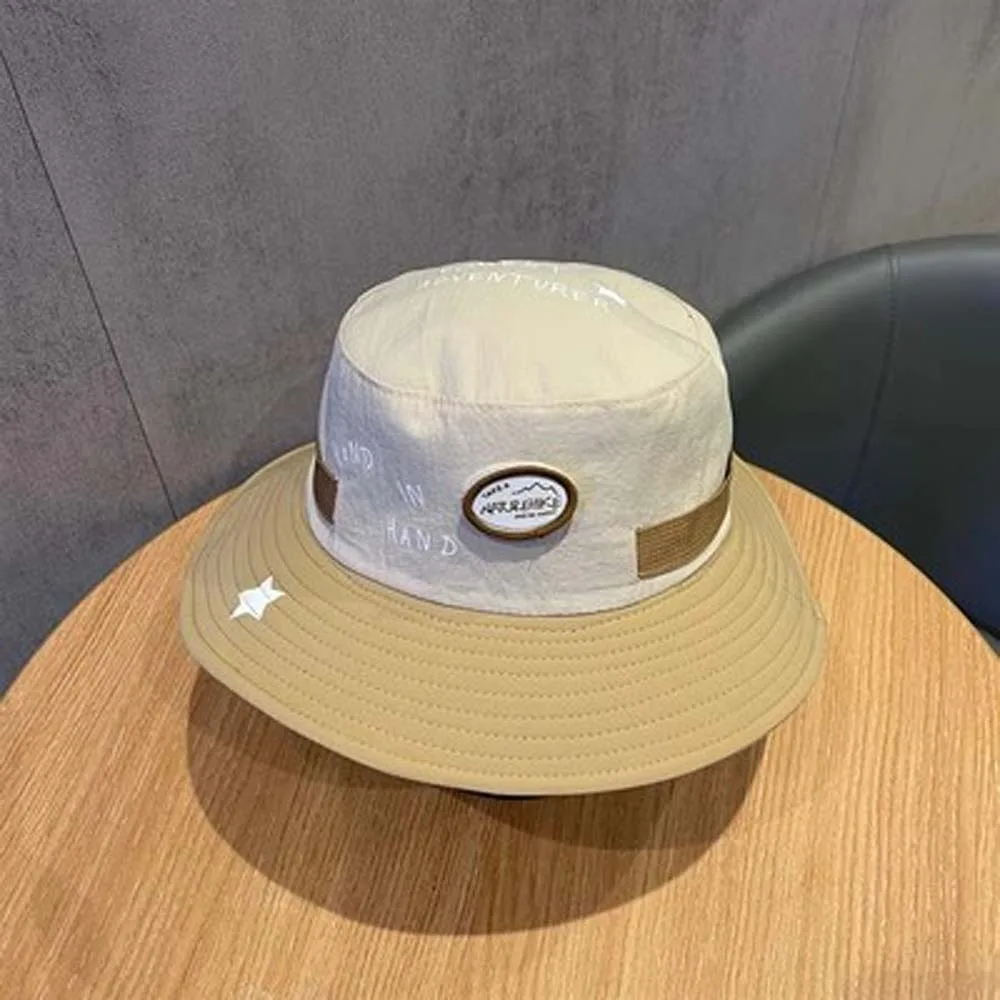 

Дышащая детская рыбацкая шляпа в корейском стиле с вышивкой букв, кепка-ведро контрастного цвета, удобная быстросохнущая пляжная шляпа от солнца