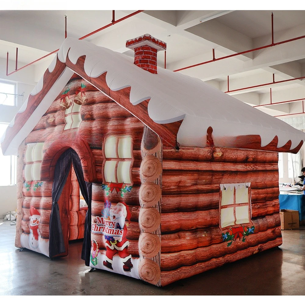 Lighting decoration inflatable Christmas hut, inflatable Santa Claus pattern Christmas house spray painting house