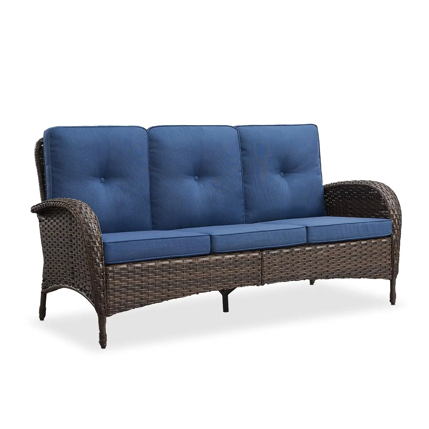 Wicker Sofa 3-Seater Deep Seat High Backrest Removable Cushion All-Weather Balcony Deck Backyard Patio Furniture, Customized