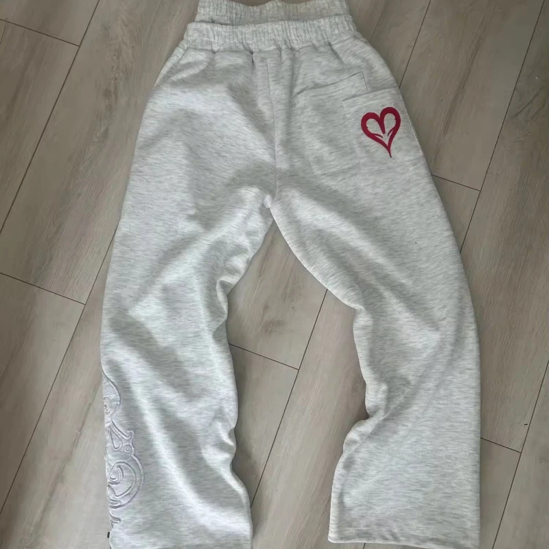 

European and American loose casual pants Y2K double waist jogging pants embroidered men and women Gothic hip-hop casual ties