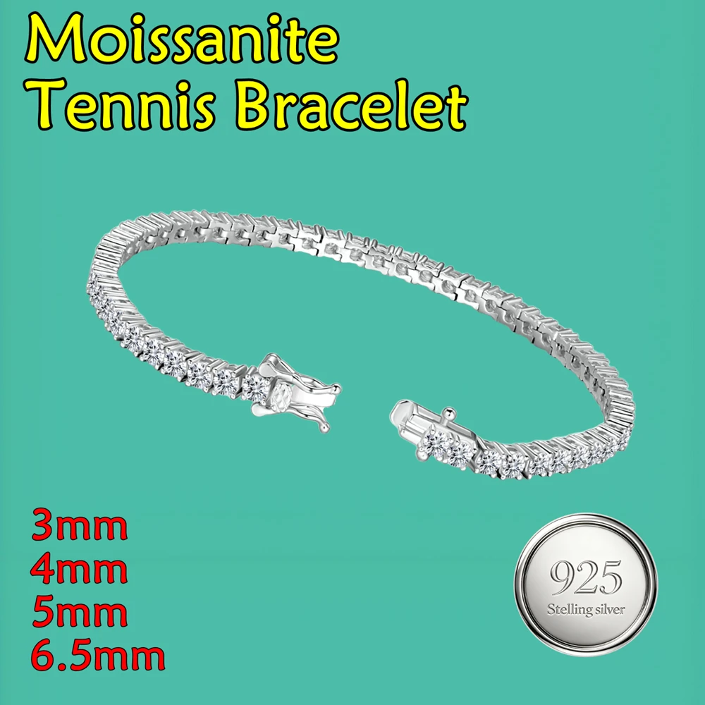 3-6.5mm D Color VVS1 Full Moissanite Tennis Bracelets for Women Men GRA Certified S925 Silver Party Wedding Jewelry Gifts
