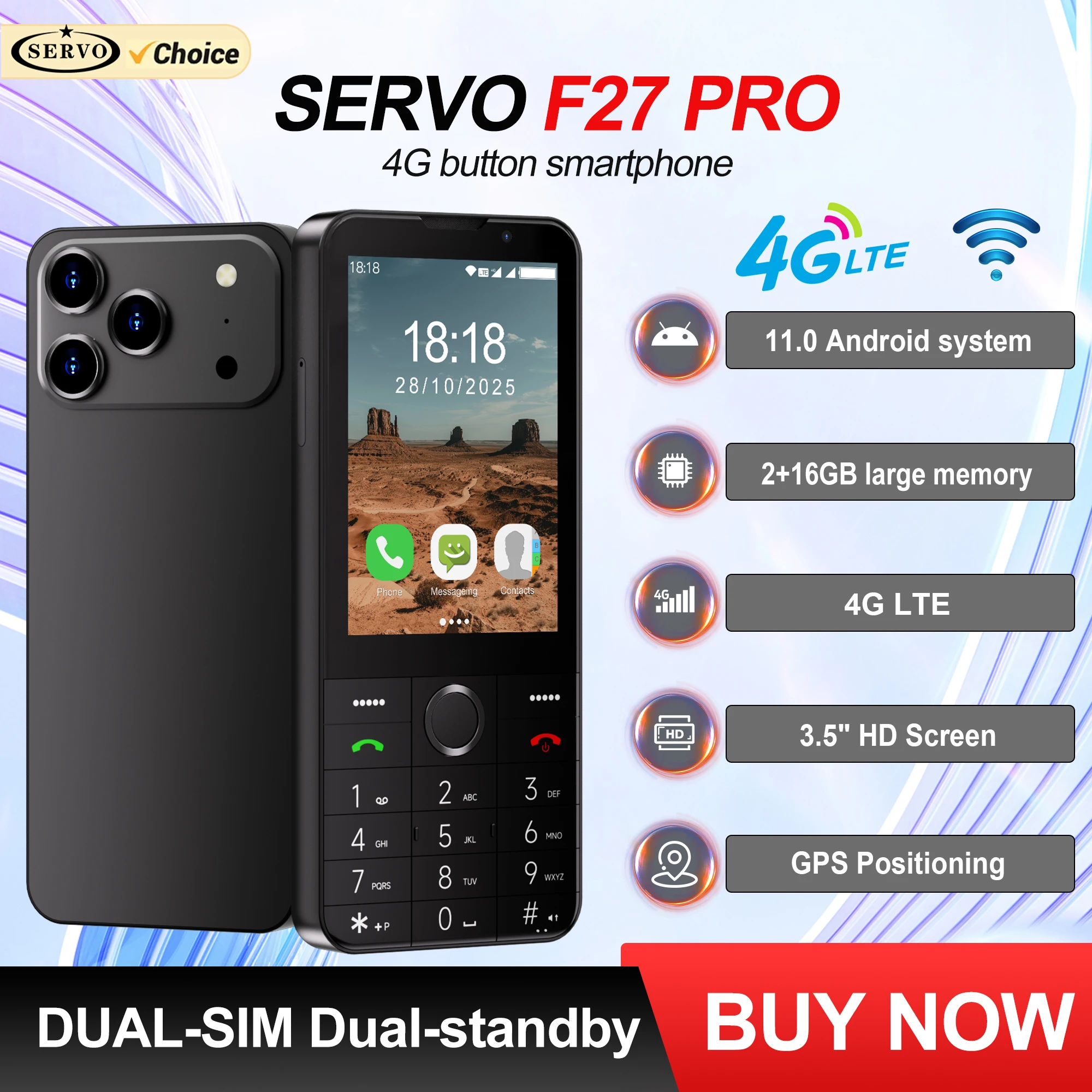 SERVO F27 PRO 4G Button Smartphone Android 11 System RAM 2GB ROM 16GB WhatsApp Speed Dial 3.5