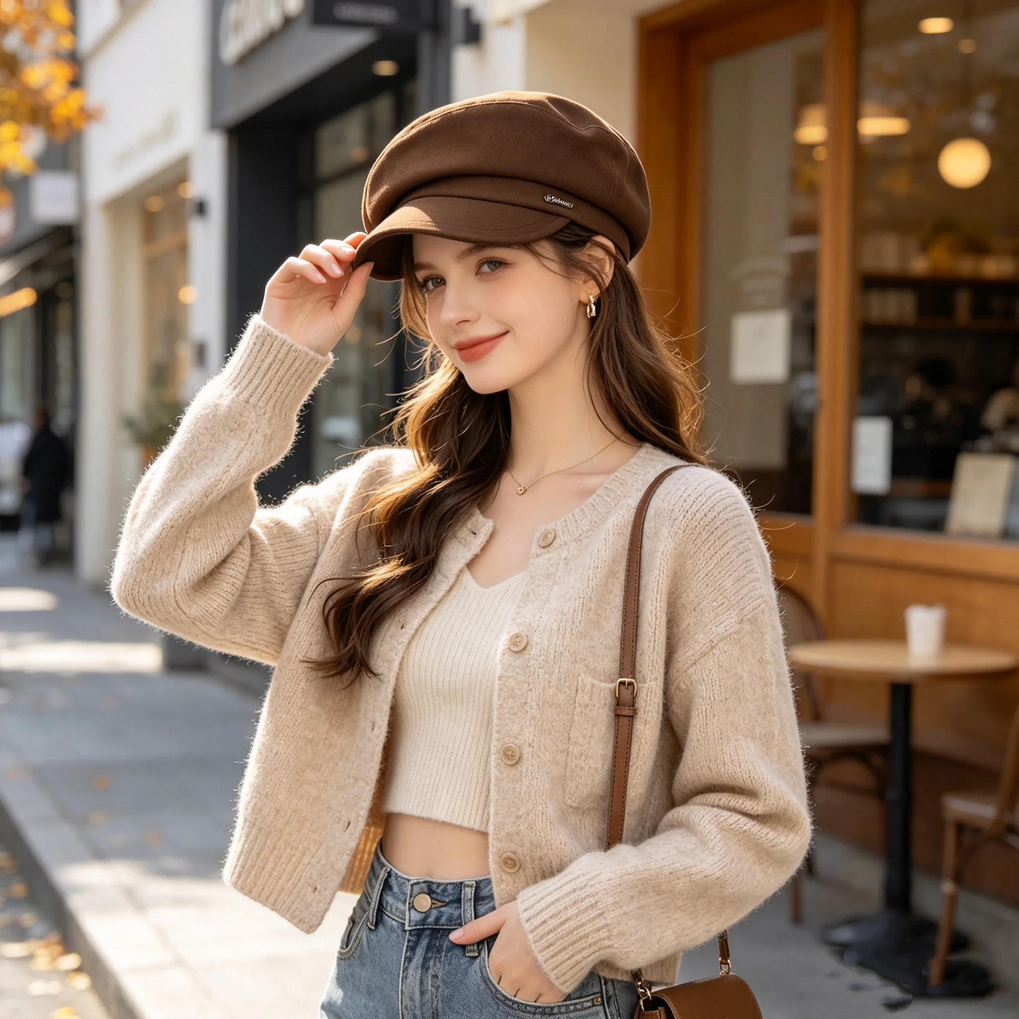 Women's Versatile Newsboy Hat, Simple Metal Emblem Beret, British Retro Style Commuter Casual Artist Hat That Enhances the Face Shape