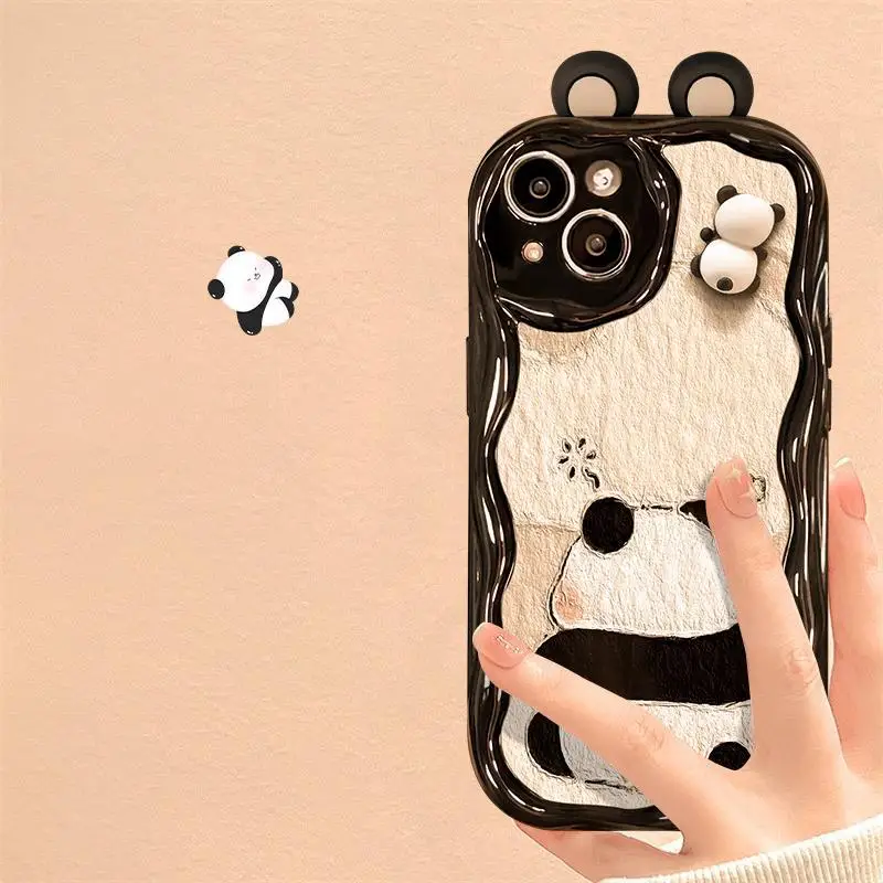 Suitable for Apple mobile phone three-dimensional panda doll anti-drop mobile phone case