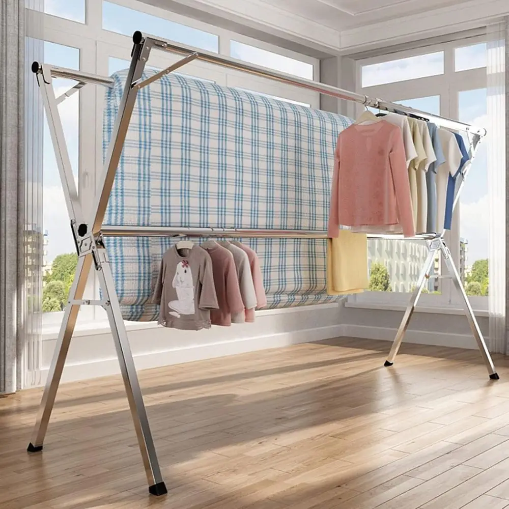 Adjustable Folding Laundry Rack - Indoor/Outdoor Space-Saving Drying with Wheels (2m)