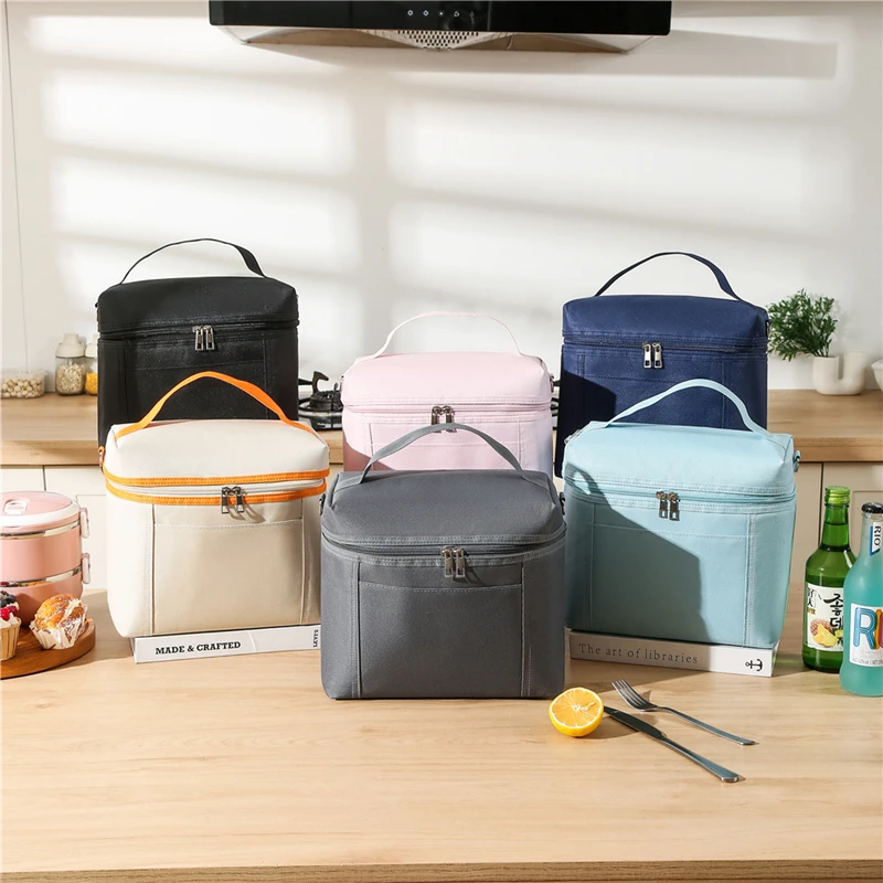 Square Insulated Lunch Bag Large Capacity Office School Thermal Bento Bags Outdoor Picnic Camping Cooler Bag