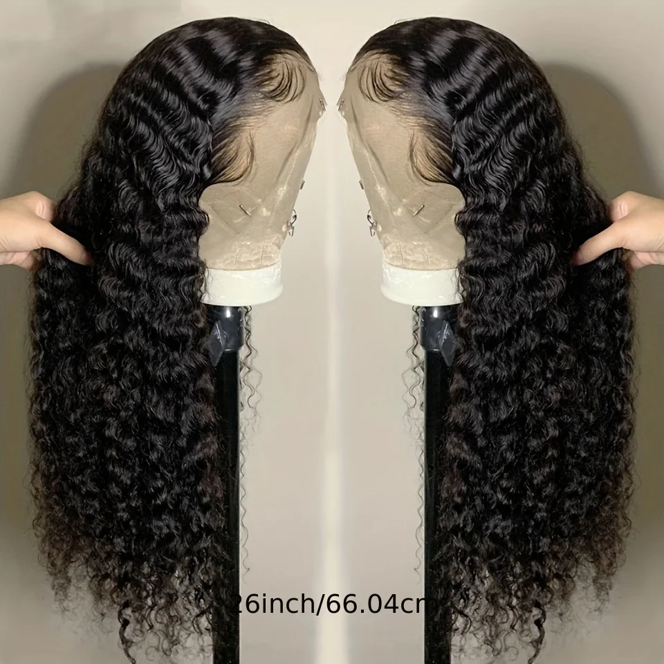 Perruque Lace Front Wig mongole 180% naturelle, cheveux bouclés, Deep Curly, 13x4, densité 100%, 30 pouces, pour femmes