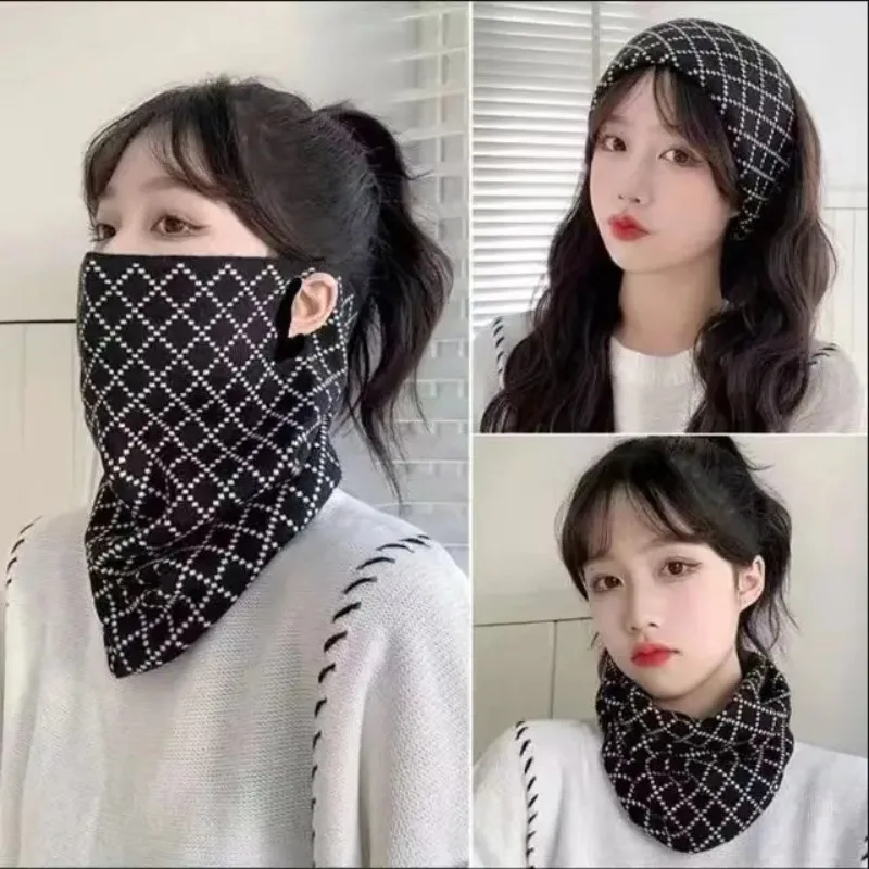 1-5PCS Korean Fashion Diamond Pattern Neck Warmer Earflap Design Breathable Thermal Balaclava Scarf for Motorcycle Cycling