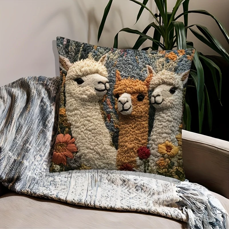 Fundas de cojín de moda de Alpaca, funda de almohada para silla, sala de estar, fundas de almohada acogedoras con cremallera
