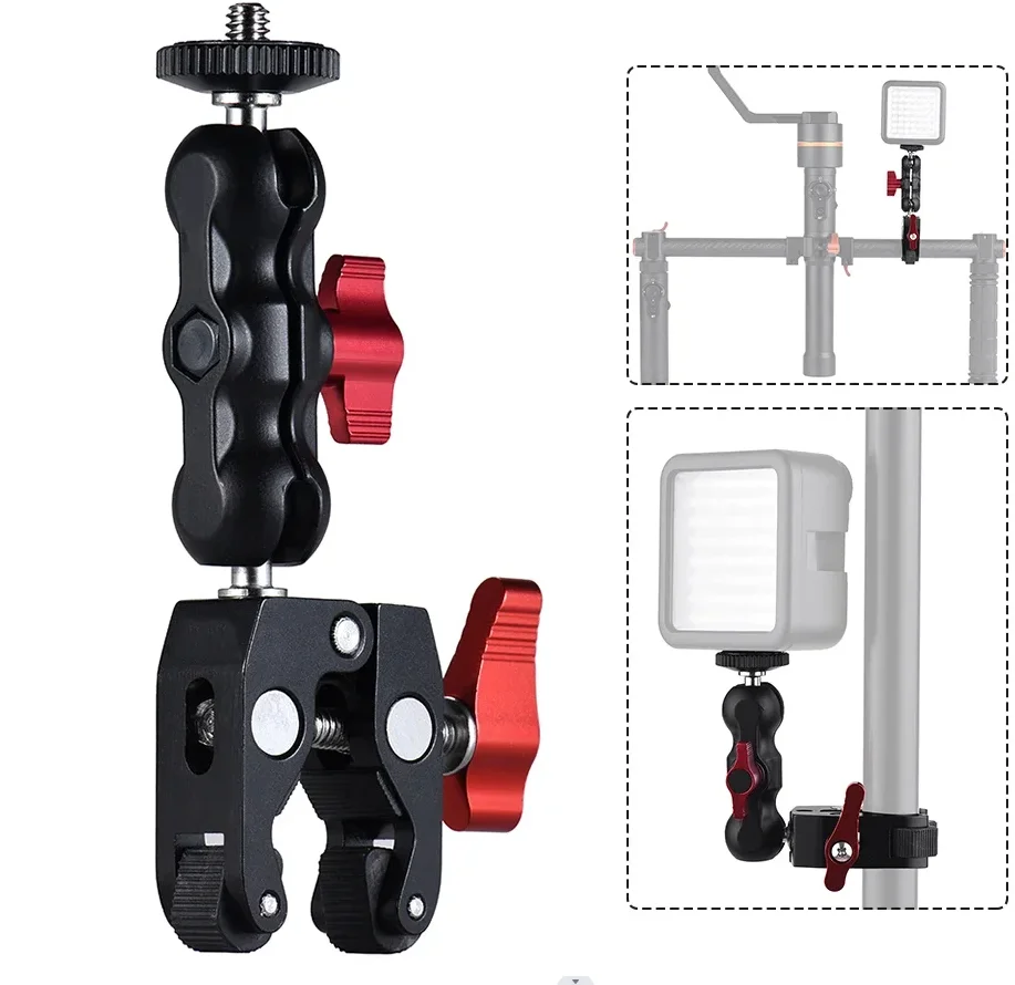 

Super Clamp Camera 360° Ballhead Magic Arm Double Ball Head Adapter for DJI ACTION 5 Pro/4 3/Insta360 X5X4/X3/GO 3//Go Pro/Phone