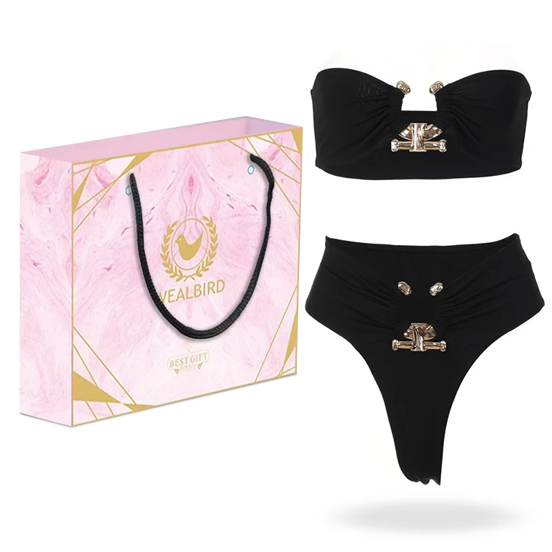 Donne europee e americane 2024 nuovo Sexy reggiseno a vita alta diviso Bikini accessori in metallo scava fuori set due pezzi regalo costume da bagno