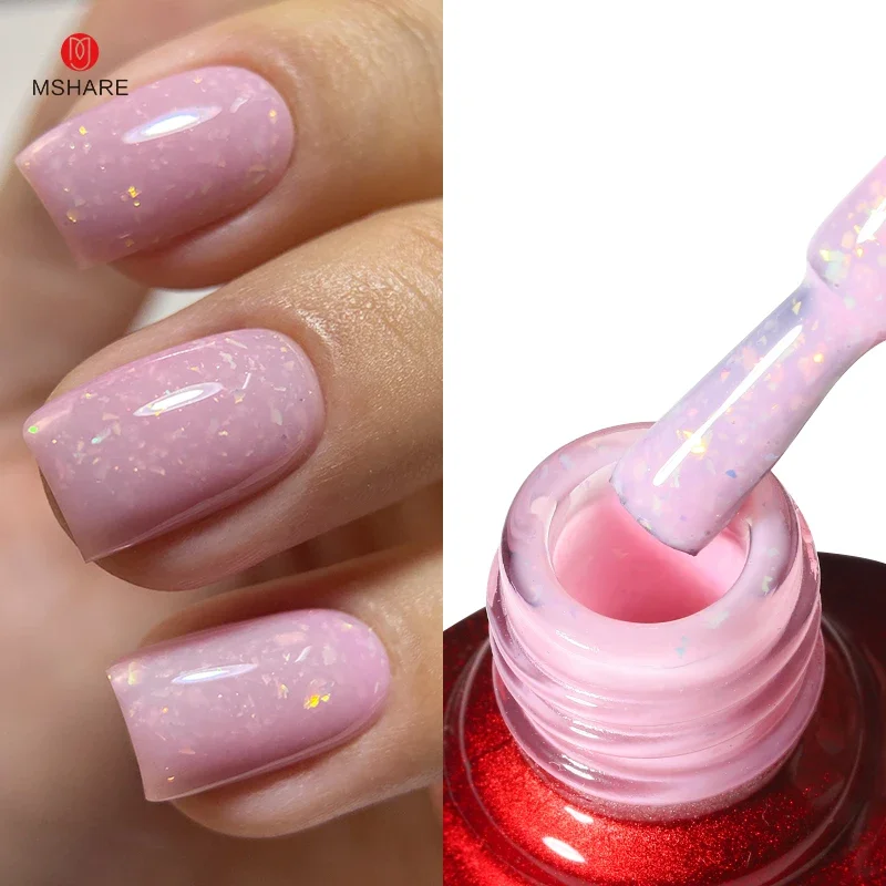 

MSHARE 10ml Glitter Flakes Rubber Base Gel Aurora Chameleon Purple Pink Gold Flakes Varnish Soak Off UV Gels Polish LED Nail Gel