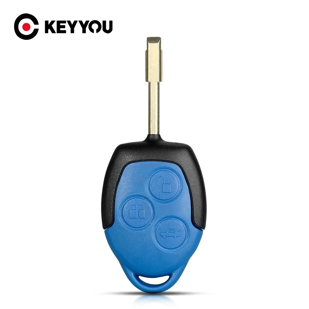 KEYYOU 3 Buttons Remote Car Key Shell FO21 Blade For Ford Transit WM VM 2006 - 2014 Auto Key Blue Case Replacement