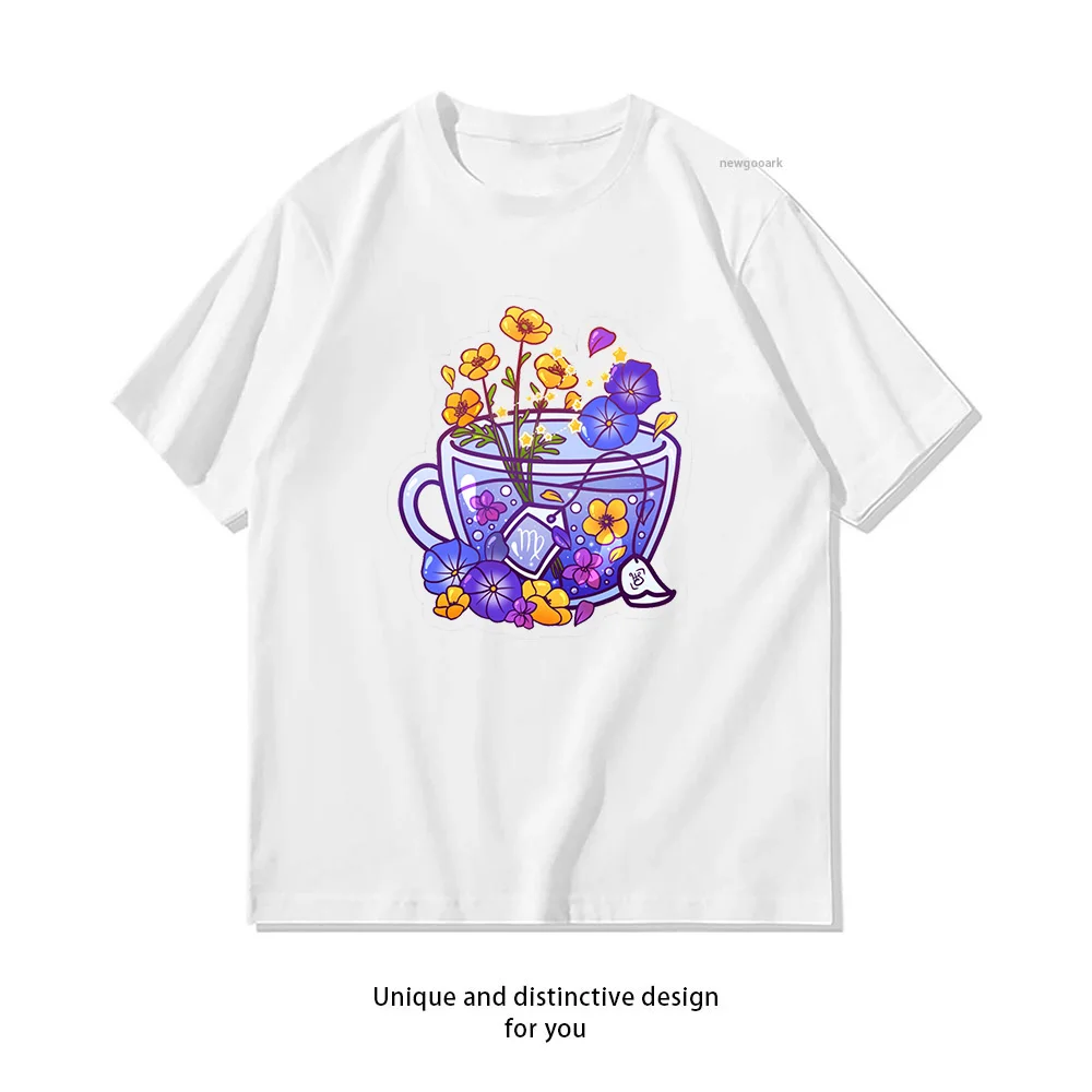 Virgo Zodiac Teacup T-shirt woman man Casual cotton graphic t shirts Adult streetwear camisetas tops tee Short-sleev