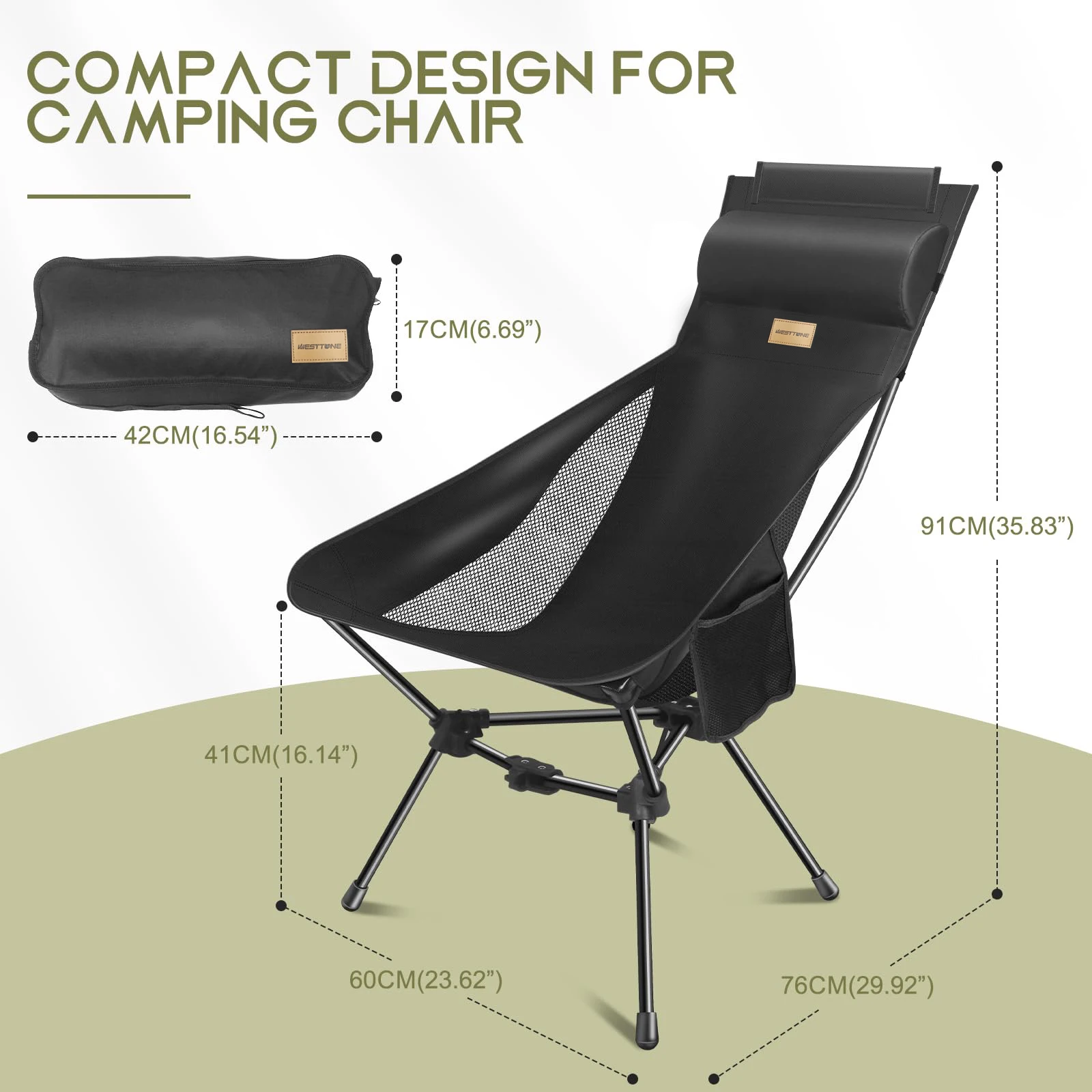 WESTTUNE Camping Moon Chair Ultralekkie składane krzesło wędkarskie z zagłówkiem do relaksu Składane meble podróżne Piknik