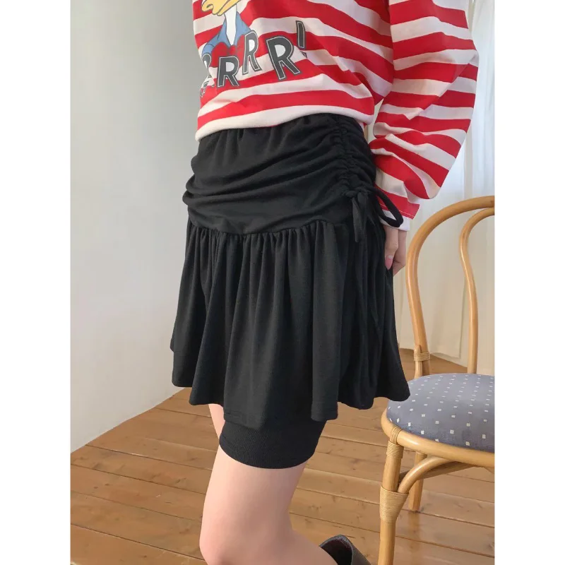 Spring 2026 Fashionable Pleated Short Pants Elegant Lady Bottoming Half Skirt Elastic Waist Casual Style Polyester Fiber