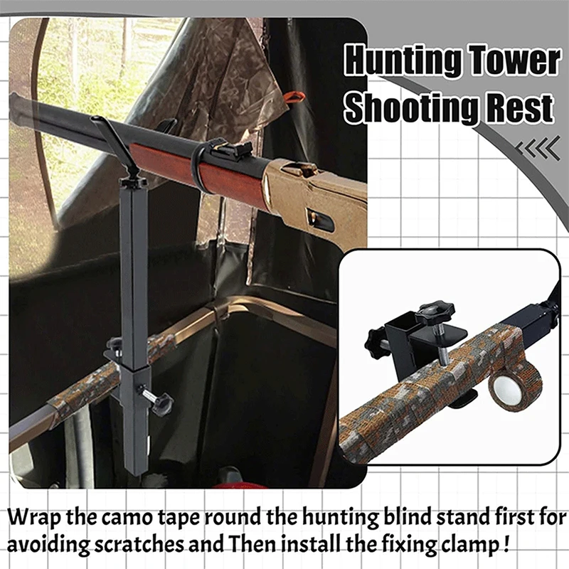 Portable Tree Stand Shooting Rest: Adjustable Angle & Height, camo Tape, Ensures Rustproof Hunting Experience.