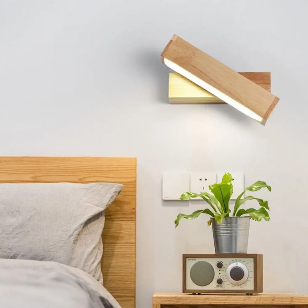 

Modern Nordic Soft Light Bedroom Wall Lamp Rotatable Button Switch Wall Light Wooden Acrylic Reading Light Home Art Decor