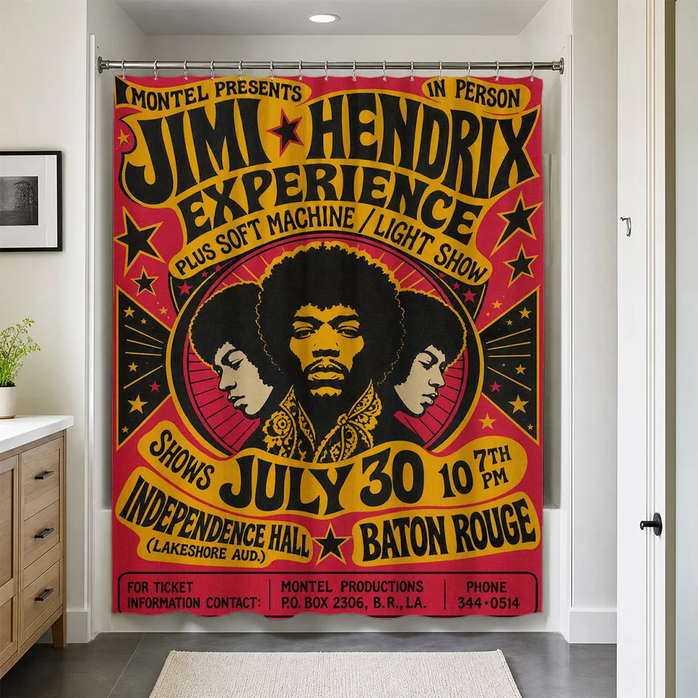Waterproof Jimi Hendrix Music Concert Poster Shower Curtain Tapestry Retro Rock Star Bathroom Decor Art Print