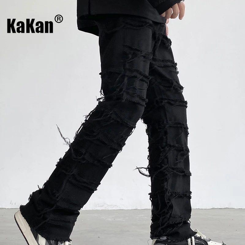 Kakan-Jeans da uomo High Street con bordo ruvido danneggiato da erosione in stile americano, pantaloni neri dimagranti Hip-hop K24-LK-DKS2358