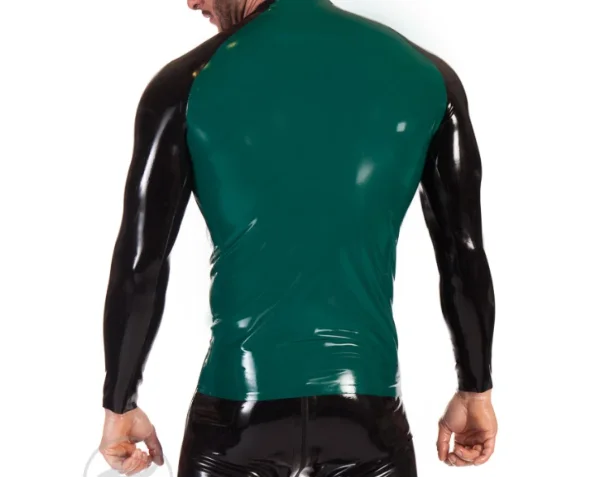 100% Latex Gummi Gummi Catsuit 0,4mm insgesamt Zentai Anzug Küche zweifarbige Sport mode Top