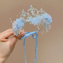 Sweet Artificial Flower Wreath Headband for Baby Girls Cute Crystal Crown Garland Headwear Children Kid Wedding Hair Accessories