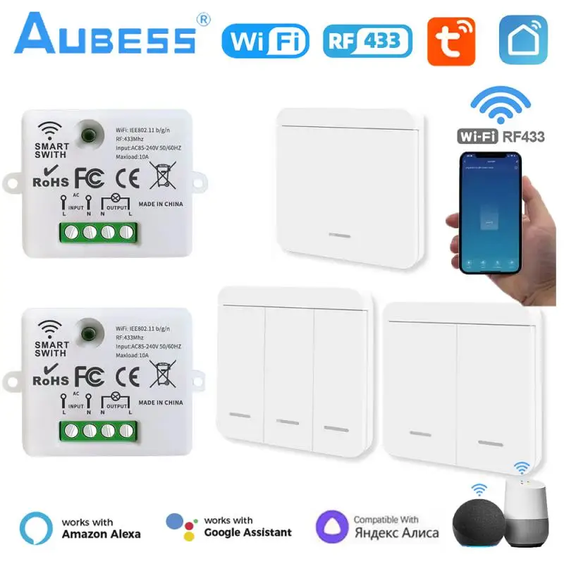 WiFi Light Switch Tuya Wireless RF433Mhz WiFi Switches Smart Home Smart Life APP Voice Control Work With Google Home Alexa Alice