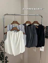 Advanced Sense Fashion Bandage Sleeveless Camisole Women Summer Elegant Kawaii Crop Tops Trend Temperament Sexy Tees Mori Girl