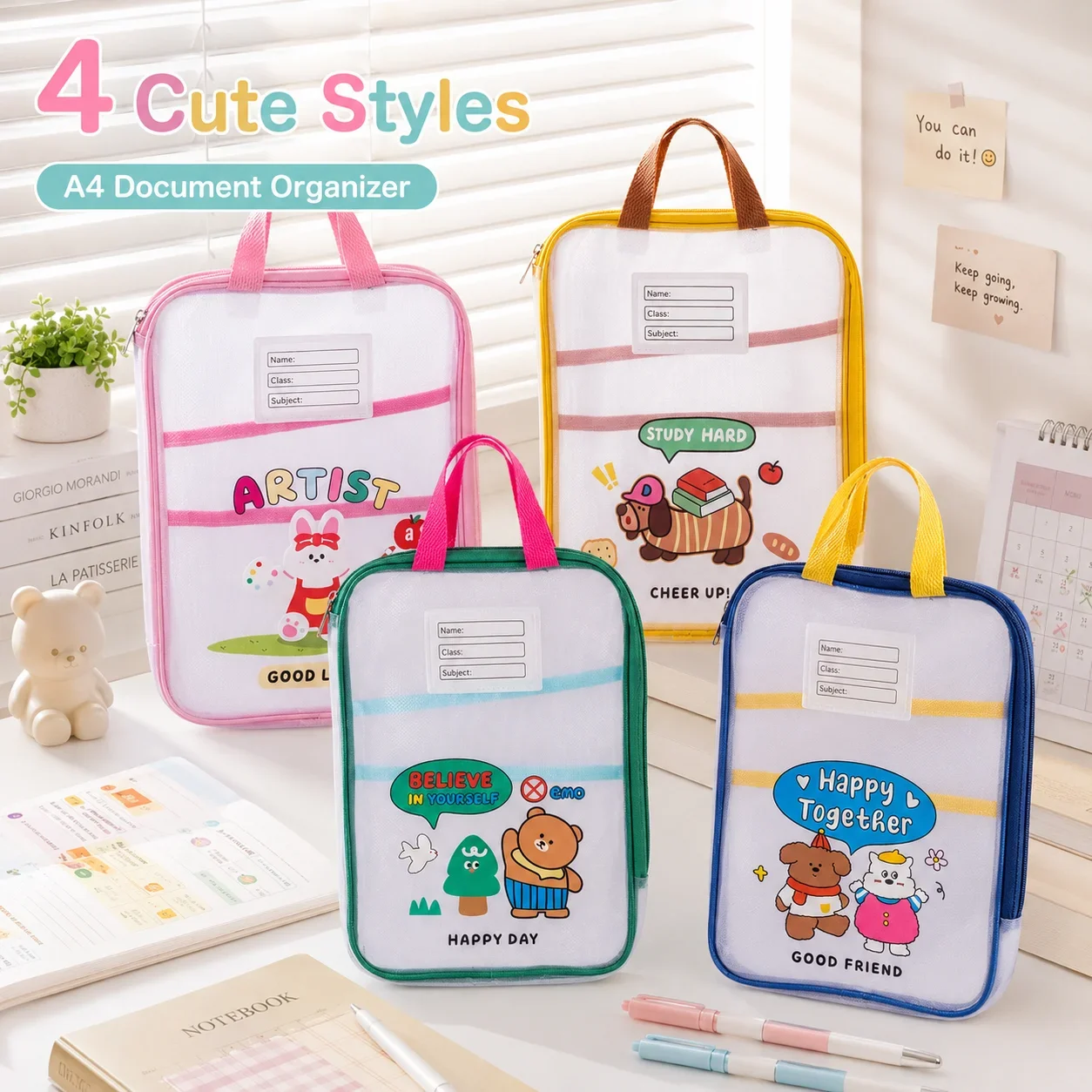 Transparent Mesh Document Bag Student Handheld Subject Bag Multi-layer Classification Storage Bag Large Capacity Tutor Test P...