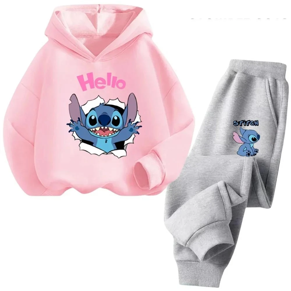 

Kawaii Stitch Hoodie Set Baby Long Sleeve Sweatshirt Children Autumn Stich Sweatshirt 3-14 Years Boys Trucksuit Girl Streetwear