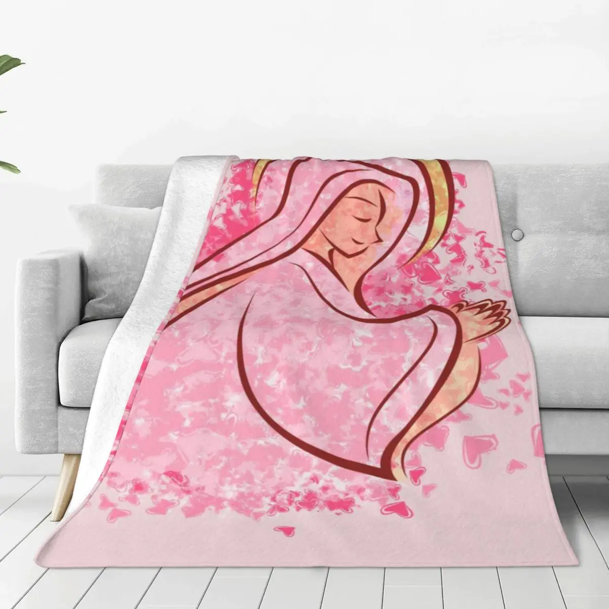 Custom Virgin Mary Blanket Soft Fleece Autumn Warm Flannel Throw Blankets for Sofa Office Bedding Quilt