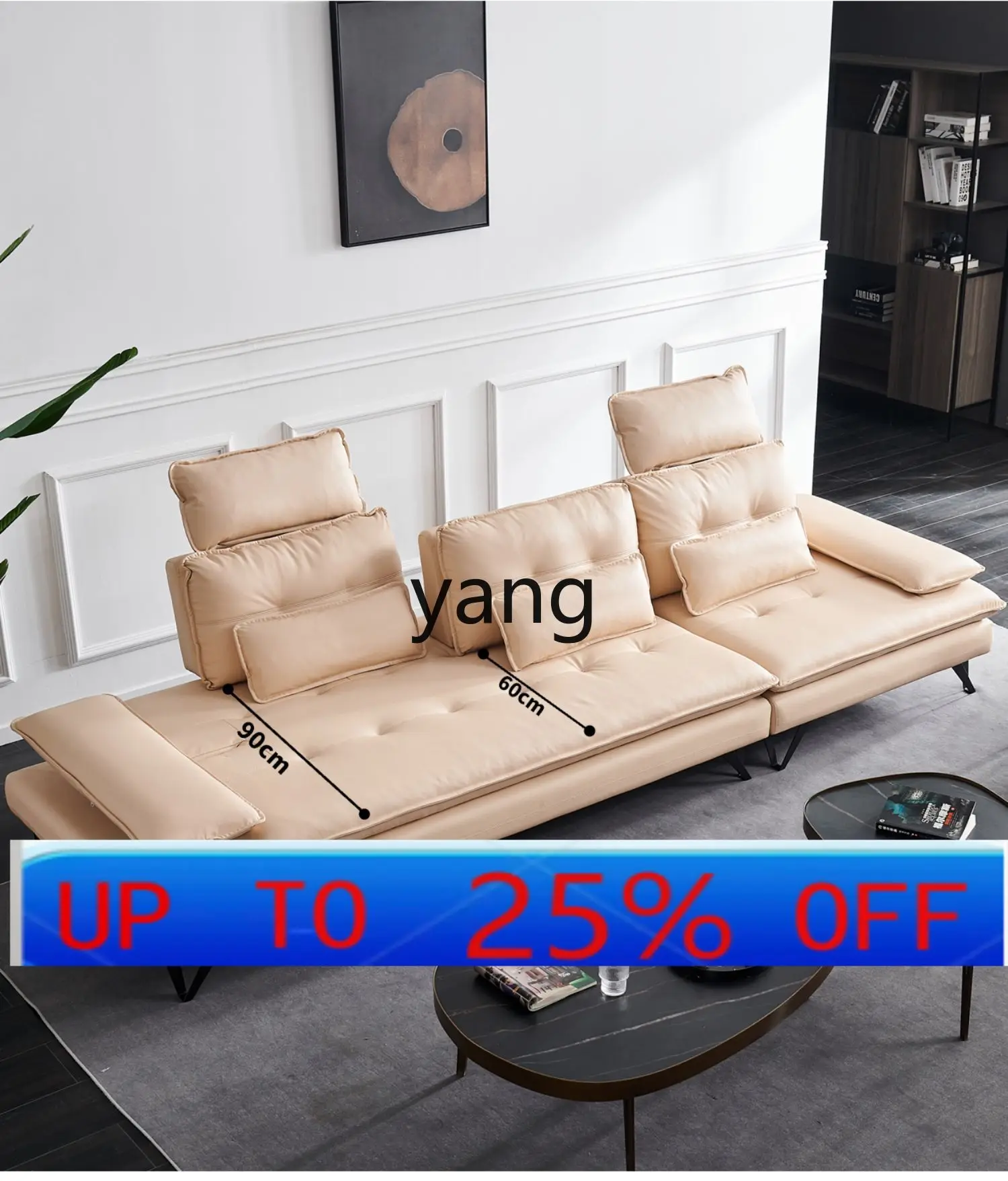 LMM first-layer cowhide Nordic light luxury ins style living room small apartment three-person straight row nappa leather sofa