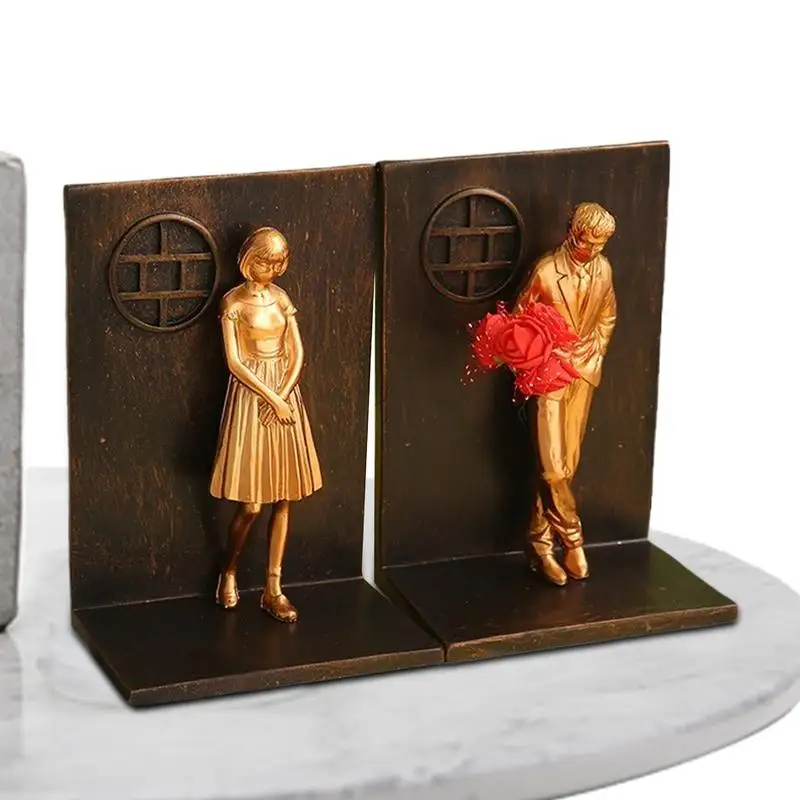 

Couple Statue Bookends Resin Book Holder Stand Stopper Vintage Resin Lovers Statue Bookends Books Holder for Study Room Home