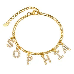 Customized Initial Letters Bracelet Women, Personalized Alphabet Name Bracelet, Pave Zircon Monogram A To Z Jewelry