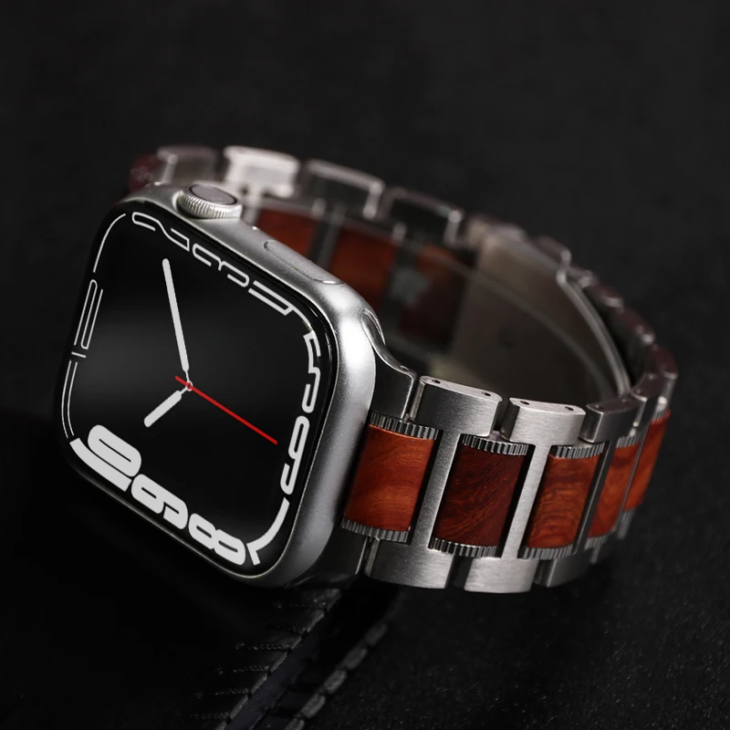 Ultra 1 2 49MM Metal Red Wood Strap For Apple Watch Band 45mm 44mm 46mm 10 SE 8 9 40mm 42mm 41mm Stainless Steel Bracelet iWatch