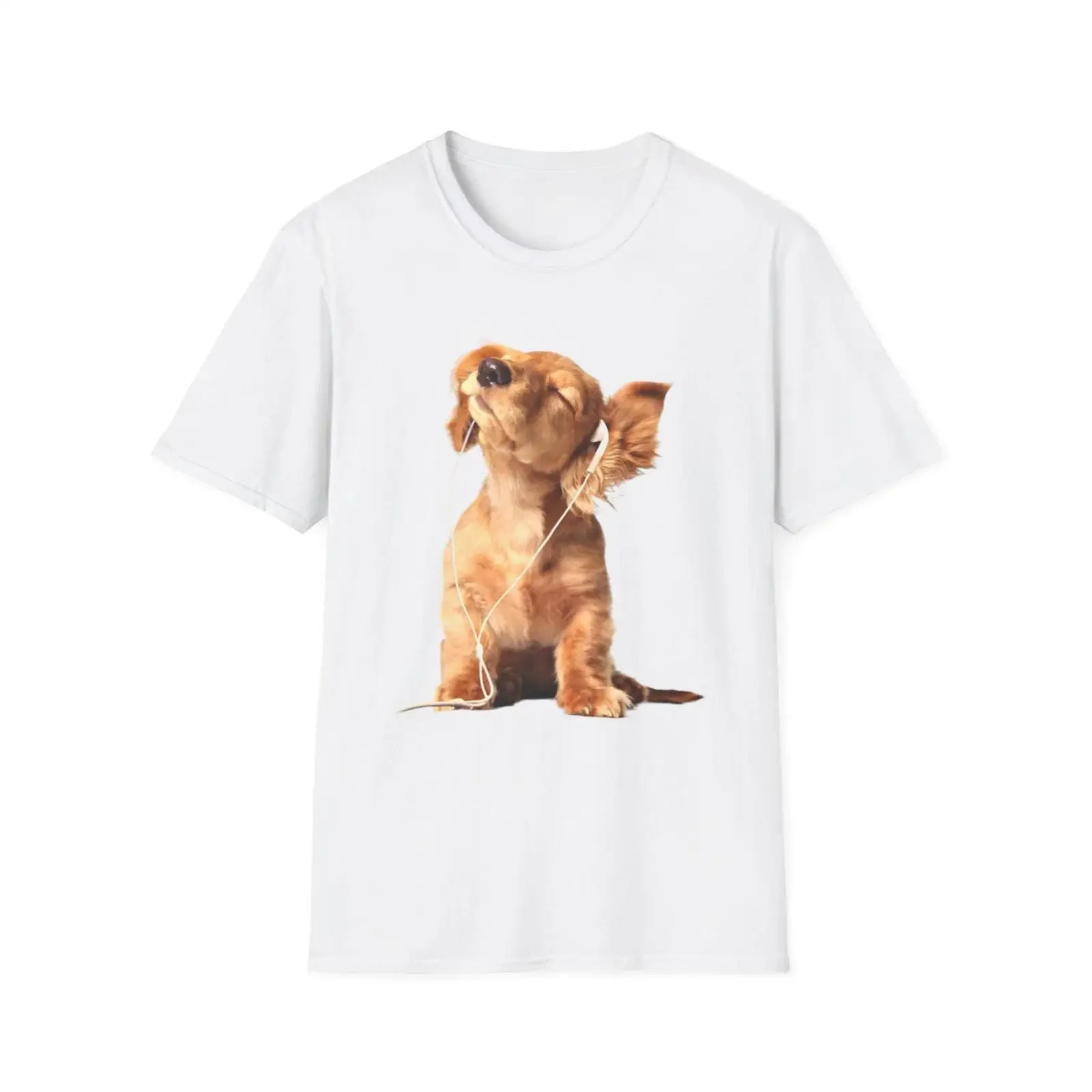 Dog With Headphones T Shirt listing to Music tee earbuds vintage Washed Versatile Top For Everyday Wear Casual Soft graphic