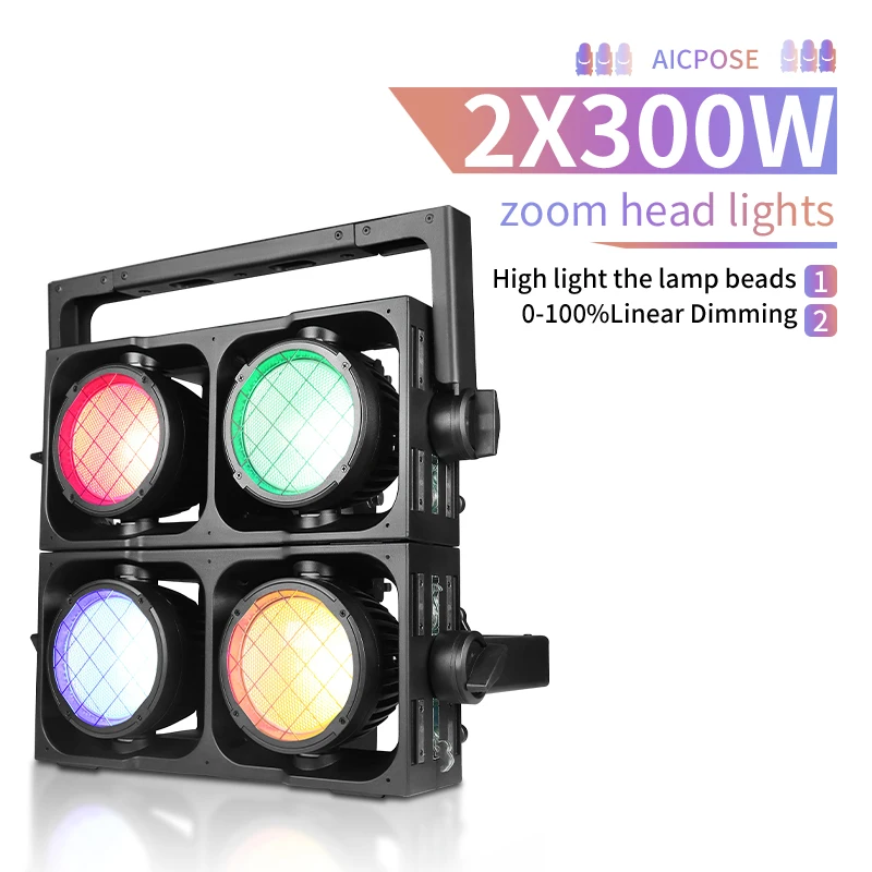 AICPOSE 2pcs 2x300W RGBAW 5-in-1 COB blinder Waterproof IP65 Stage Blackout Light for DJ Disco Event Party Stage Lighting