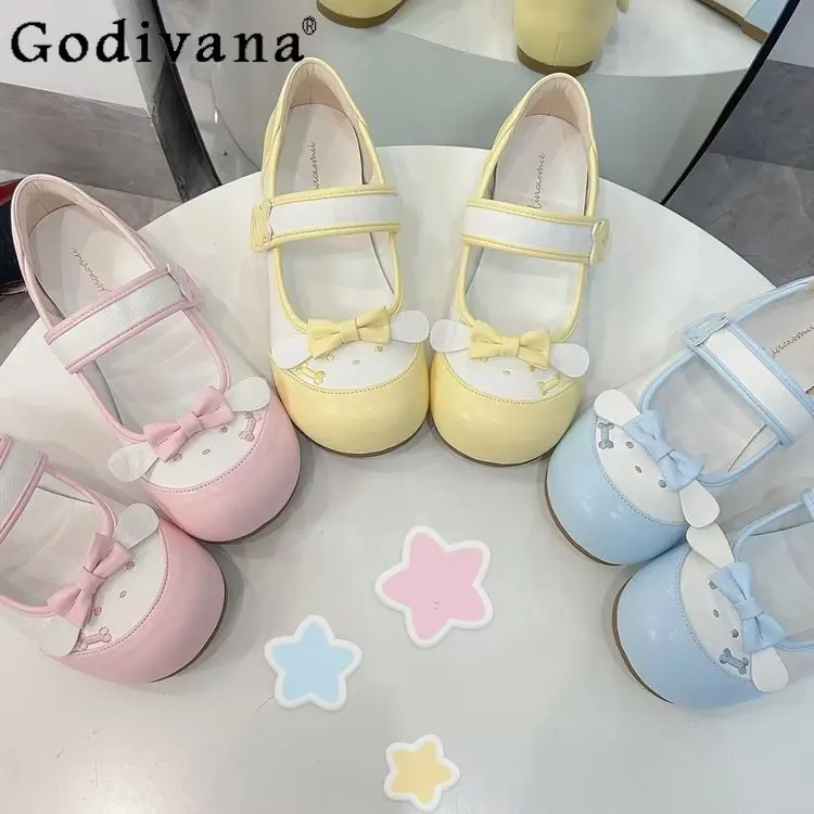 

2025 Spring New Lolita Sweet Girl Bow Single Shoes Japanese Velcro Round Head Soft Mary Jane Fashion Versatile Lo Shoes Women