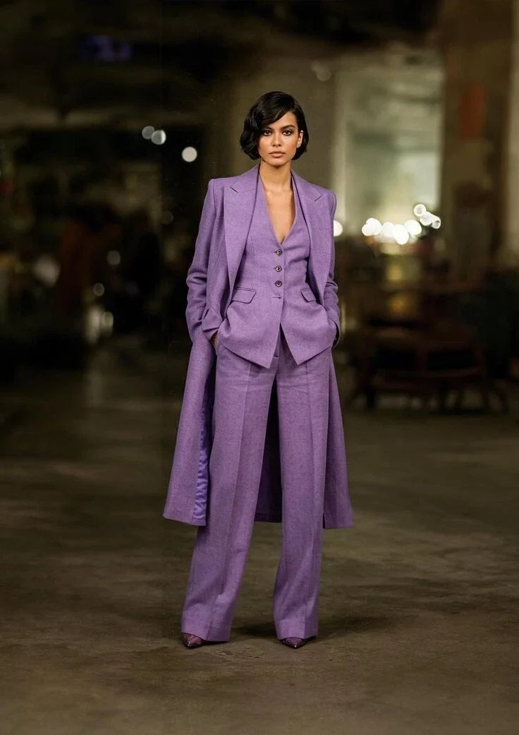 Purple Women's 3 Piece Business Suit Long Blazer Casual Office Work Outfits Elegant Women Pantsuit Set Customize