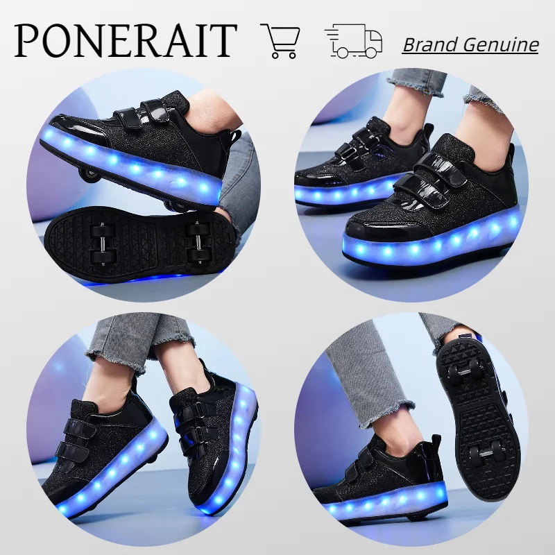 Flash Led Light Fashionable Children\'s Boys\' Roller Sports Shoes Sizes LED Luminous Shoe Wheels Rechargeable Light Skates