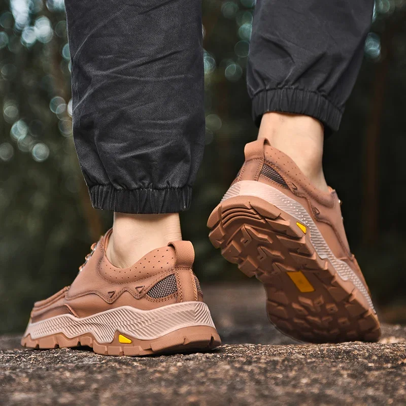 New Men's Sneakers Outdoor Casual Shoes Genuine Leather Hiking Shoes Waterproof Platform Breathable Luxury Plus Size Men's Shoes