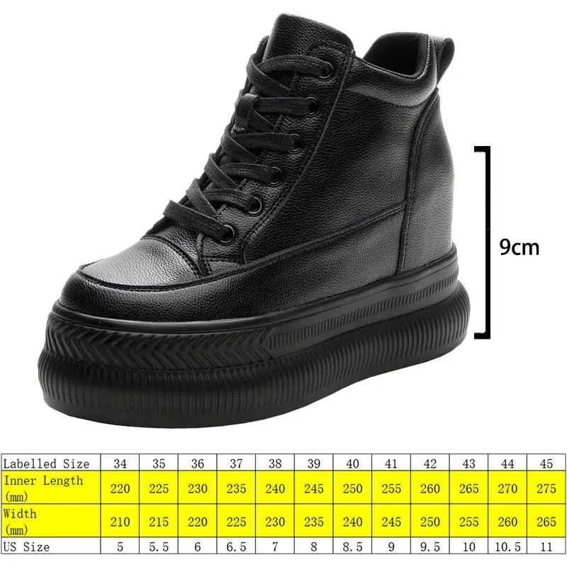 Fujin 9cm Genuine Leather Platform Wedge Sneakers Hidden Heel Super High Motorcycle Ankle Boots Autumn Winter Plush Women Shoes