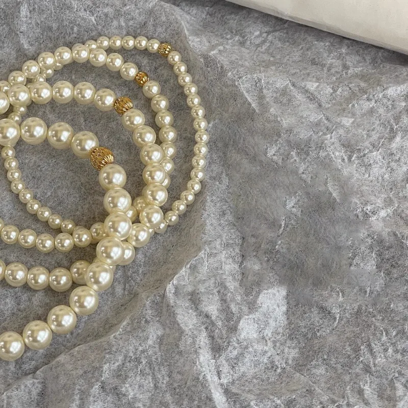 VENTFILLE 925 Sterling Silver 3-5CM Pearl Bracelet For Women Golden Beads Round Elastic Romantic Retro Jewelry Gift Dropshipping