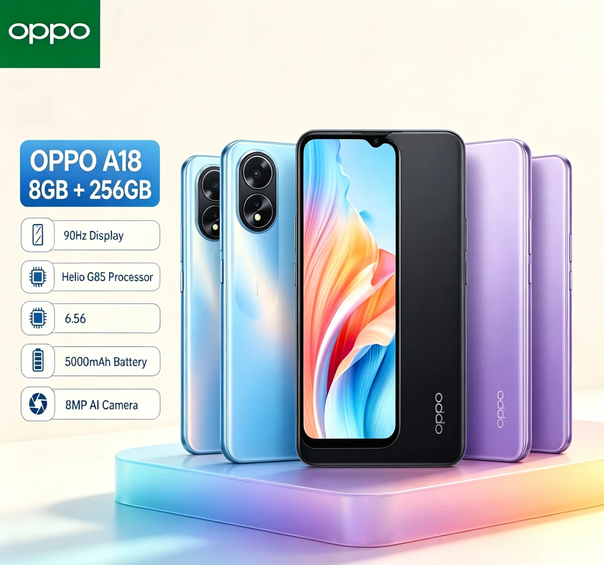 Trending 2026 OPPO A18 Brand New Smartphone 8+256GB Ample Storage Dual‑SIM Card 6.5'' HD+ Display Helio P35 Reliable Daily‑use