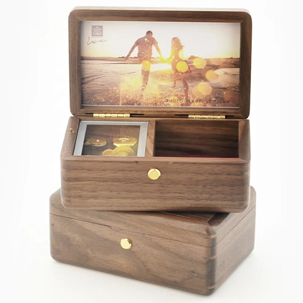 الجملة خشبية خمر صندوق تشغيل الموسيقى الخشب الصلب صندوق مجوهرات DIY صور حفظ ذكريات النقش المخصص
