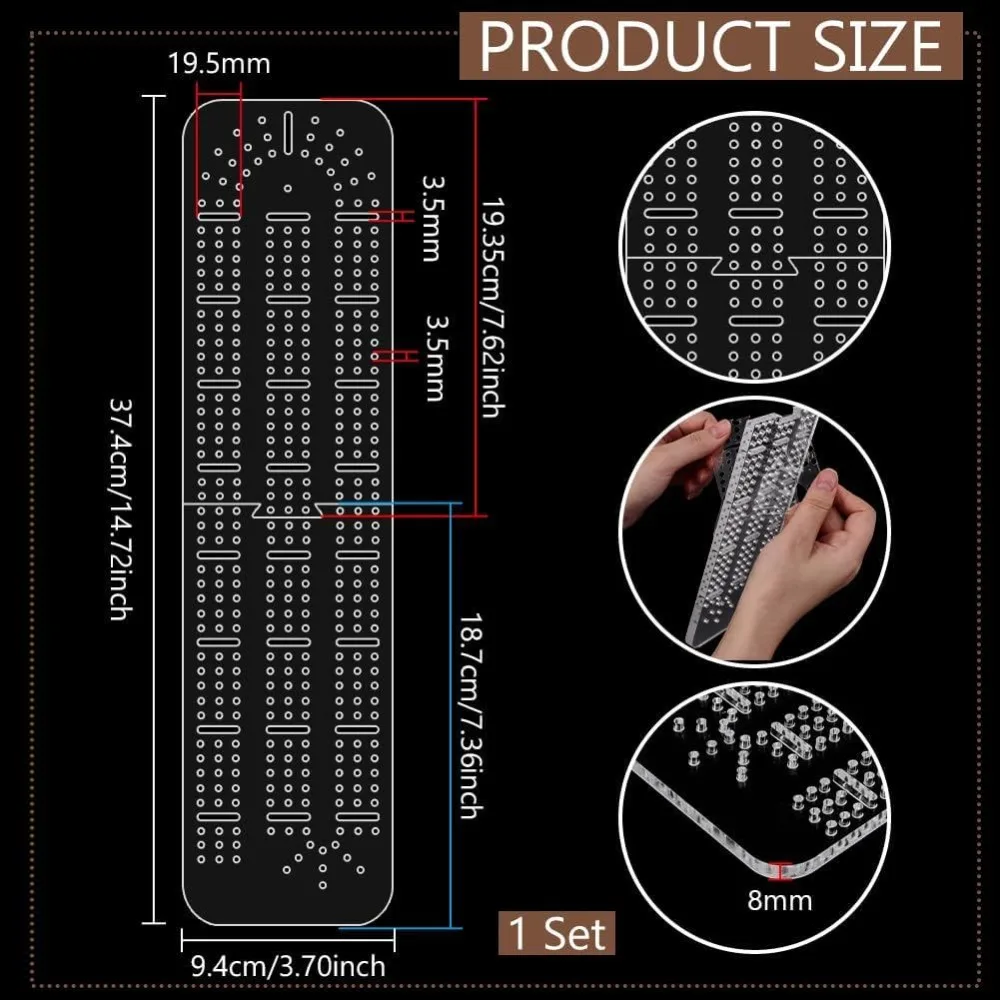 Cribbage Board Templates 3-Track Router Guide Clear Acrylic Template Track Style Woodworking Project with 8mm Hole for DIY