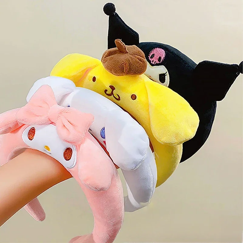 Sanrio Face Wash Headband Kuromi Melody Cinnamoroll Cartoon Plush Wash Face Hair Band Non Slip Wash Bandage Hair Accessories