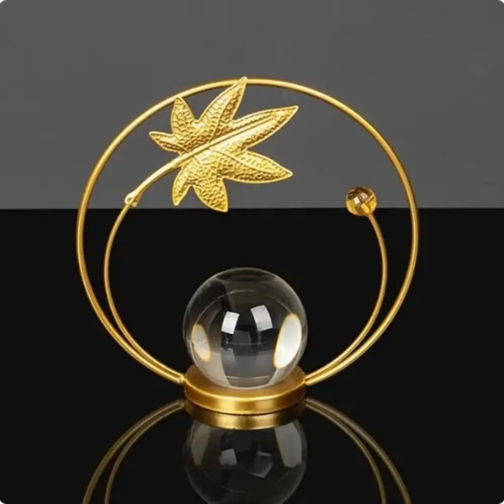 Fasion Leaf Shape Leaf Crystal Ball Ornaments Iron Art Nordic Leaf Display Holder Gold Iron Maple Leaf Ornaments Bookshelf