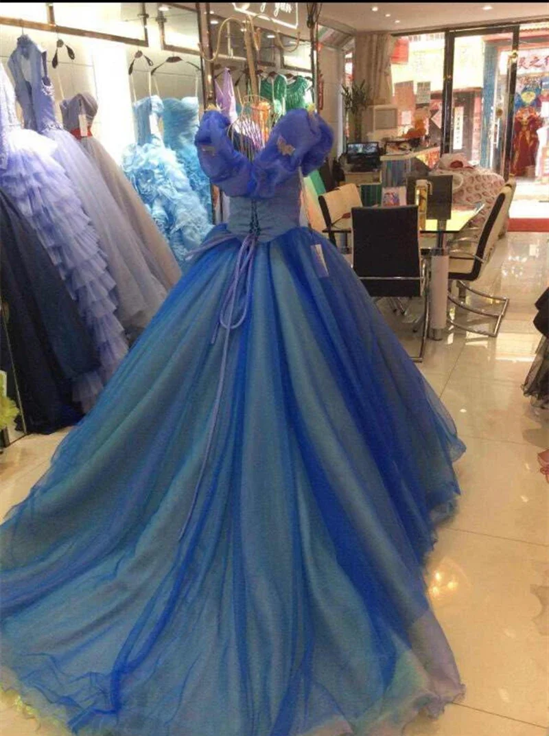 Bealegantom Blue Ball Gown Quinceanera Dresses Tulle Beaded Lace Up Sweet 16 Debutante Vestidos De 15 Anos Prom Party Gown